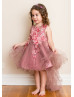 Beaded Mauve Lace Tulle High Low Flower Girl Dress